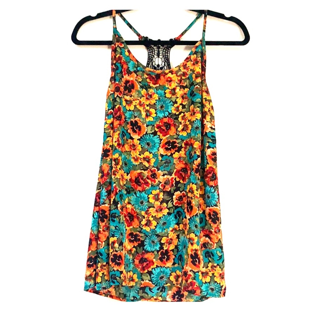 Floral crochet racerback tank top